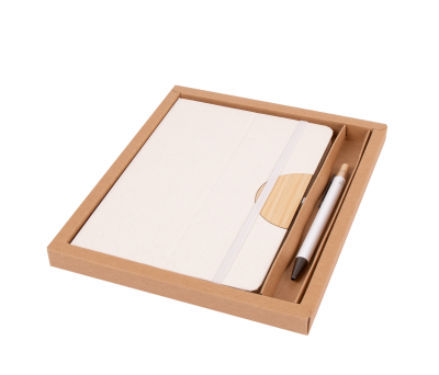 Set Cuaderno Cartón y Bolígrafo Bambú con Soporte Móvil