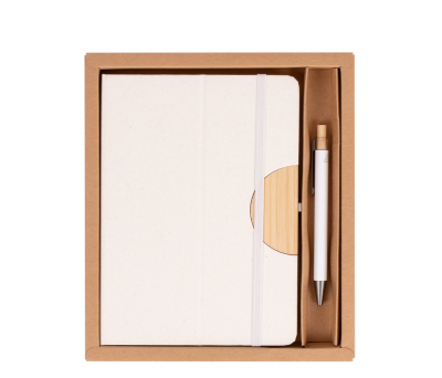 Set Cuaderno Cartón y Bolígrafo Bambú con Soporte Móvil