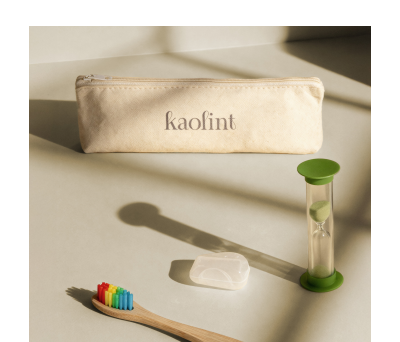 Set Dental de Bambú con Reloj de Arena en Estuche de Algodón