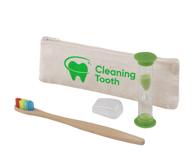 Set Dental de Bambú con Reloj de Arena en Estuche de Algodón