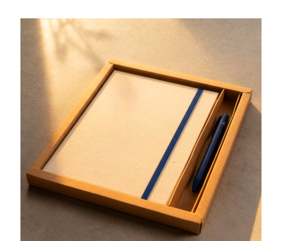Set Libreta Cartón Reciclado y Bolígrafo Aluminio en Caja Kraft - AGY54569