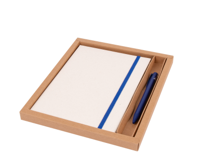 Set Libreta Cartón Reciclado y Bolígrafo Aluminio en Caja Kraft