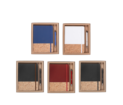 Set Libreta Corcho y Bolígrafo Caucho en Caja Kraft