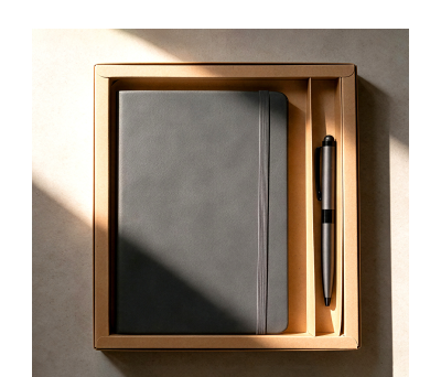 Set Libreta PU y Bolígrafo Metálico en Caja Kraft - AGY53588