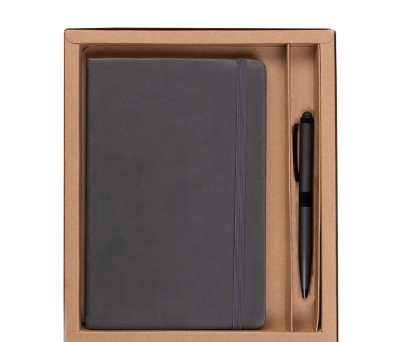 Set Libreta PU y Bolígrafo Metálico en Caja Kraft