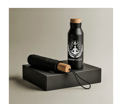 Set Regalo Premium Paraguas y Botella Térmica Bambú 600ml - AGY55572K