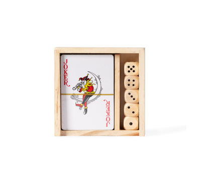 Set de Baraja y Dados en Caja de Madera Deslizante para Regalo