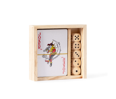 Set de Baraja y Dados en Caja de Madera Deslizante para Regalo