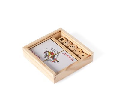 Set de Baraja y Dados en Caja de Madera Deslizante para Regalo
