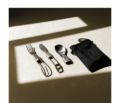 Set de Cubiertos Plegables de Acero Inoxidable con Bolsa RPET - AGY52056