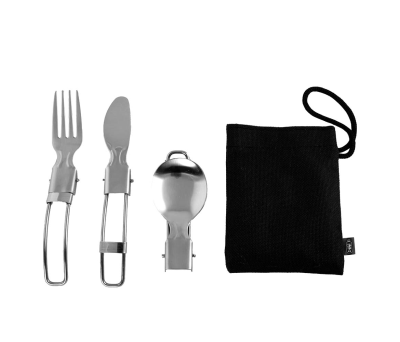 Set de Cubiertos Plegables de Acero Inoxidable con Bolsa RPET