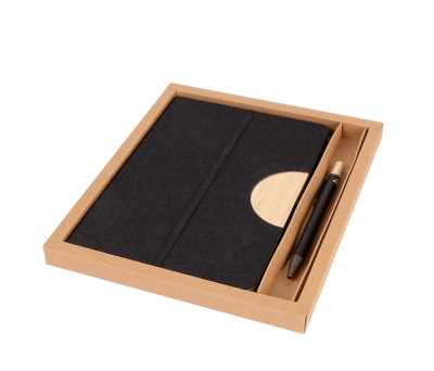 Set de Libreta RPET y Bolígrafo Bambú con Soporte Móvil