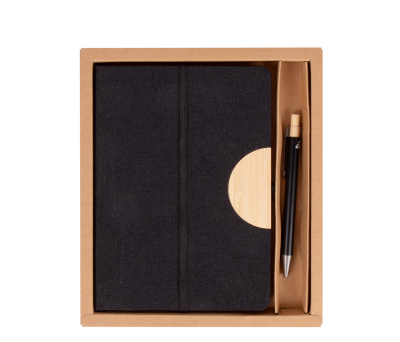 Set de Libreta RPET y Bolígrafo Bambú con Soporte Móvil