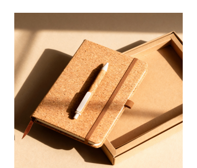 Set de Libreta y Bolígrafo de Corcho en Caja Kraft - AGY53585