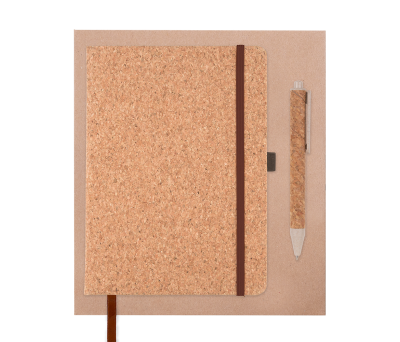 Set de Libreta y Bolígrafo de Corcho en Caja Kraft