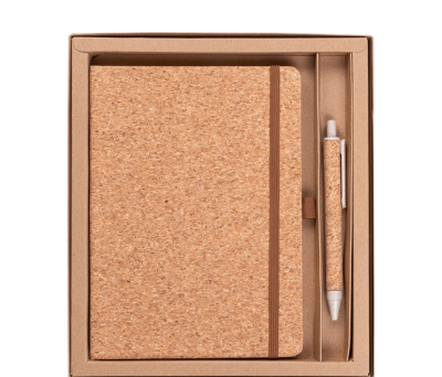 Set de Libreta y Bolígrafo de Corcho en Caja Kraft
