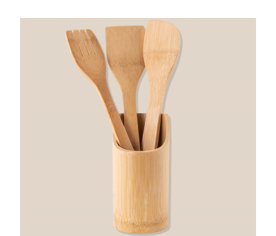 Set de Utensilios de Bambú con Soporte para Cocina y Regalo
