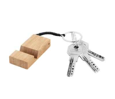 Soporte Móvil de Bambú con Llavero