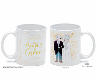 TAZA BODAS DE ORO PERSONALIZADA C/CAJA DE REGALO. Ø 8.2x9.7 cms. ADOP1235