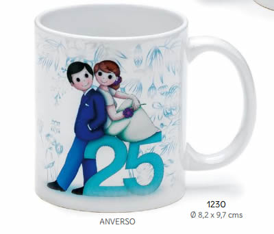 TAZA BODAS DE PLATA PERSONALIZADA C/CAJA DE REGALO. Ø 8.2x9.7 cms. ADOP1230