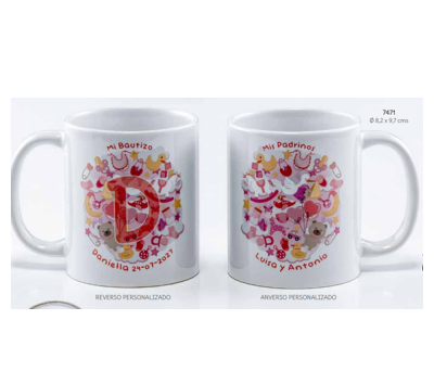 TAZA INICIAL BEBÉ ROSA PERSONALIZADA C/CAJA DE REGALO. Ø 8.2x9.7 cms. ADOP7471