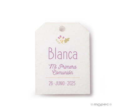 Tarjeta Comunión flores malva 2.7X4cm.(preciox50u) min.50 AX6141