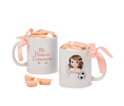 Taza P.Comunión niña con pelota 7 caramelos en caja regalo - AGD74.1