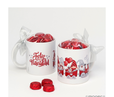 Taza cerámica Feliz Navidad tren gnomos rojos con bombones y caja regalo - ANGB4.1