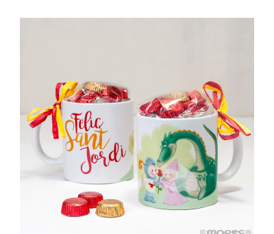 Taza cerámica Sant Jordi en caja regalo 6bombones - AGB258