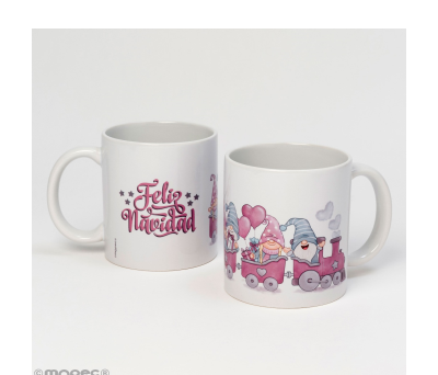 Taza cerámica Tren Gnomos rosas Feliz Navidad caja regalo - ANG1.1