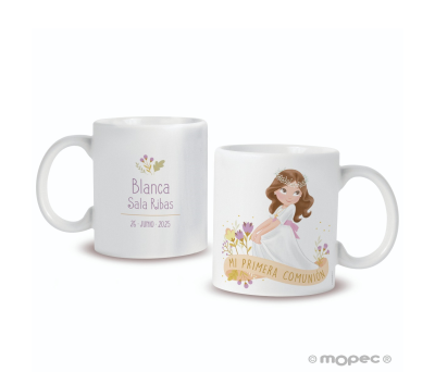 Taza cerámica niña Primera Comunión sujetandose la falda - AG610.1