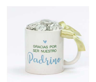 Taza de cerámica "Gracias Padrino" con 6 bombones en caja regalo - AGB82.1