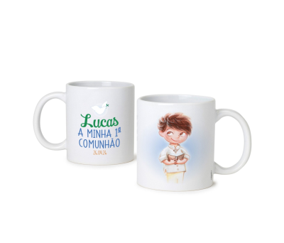 Taza de cerámica de niño Comunión con pelota, en caja regalo - AG25.7