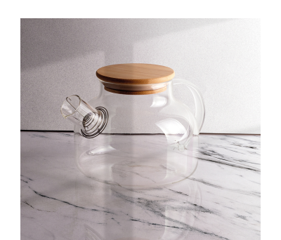 Tetera de Borosilicato con Tapa de Bambú y Filtro Metálico - AGY52025