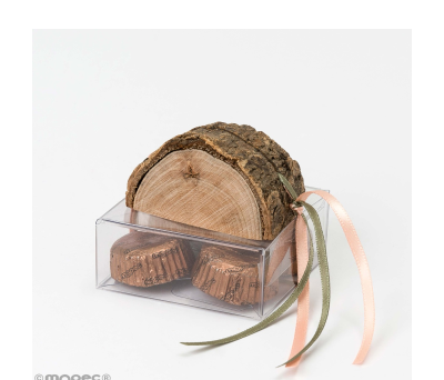 Tronco de madera Marcasitios en caja con 4 bombones - AEB466