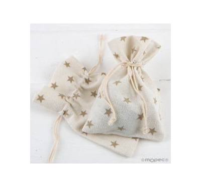 Bolsa algodón estrellas beige 10x14cm. - AA934.13