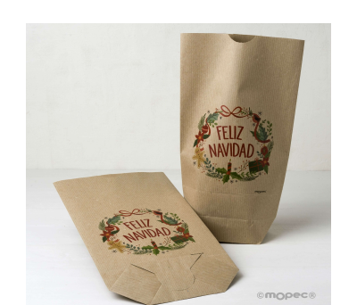 Bolsa Kraft corona Feliz Navidad 18x32x7cm.. min.25 - ANE842.1