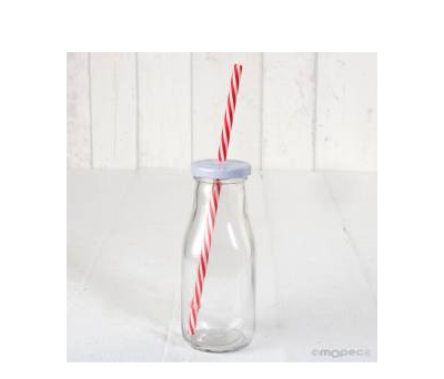 Botellita cristal tapa blanca con caña roja, 6x15cm. min8 - AI434.14