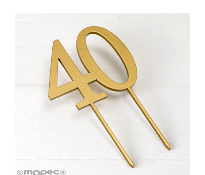 Cake topper 40 en color dorado 12x17cm. AW140