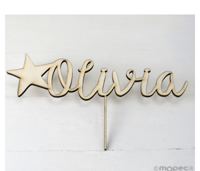 Cake topper madera personalizado nombres/estrella 15cm.aprox AW165